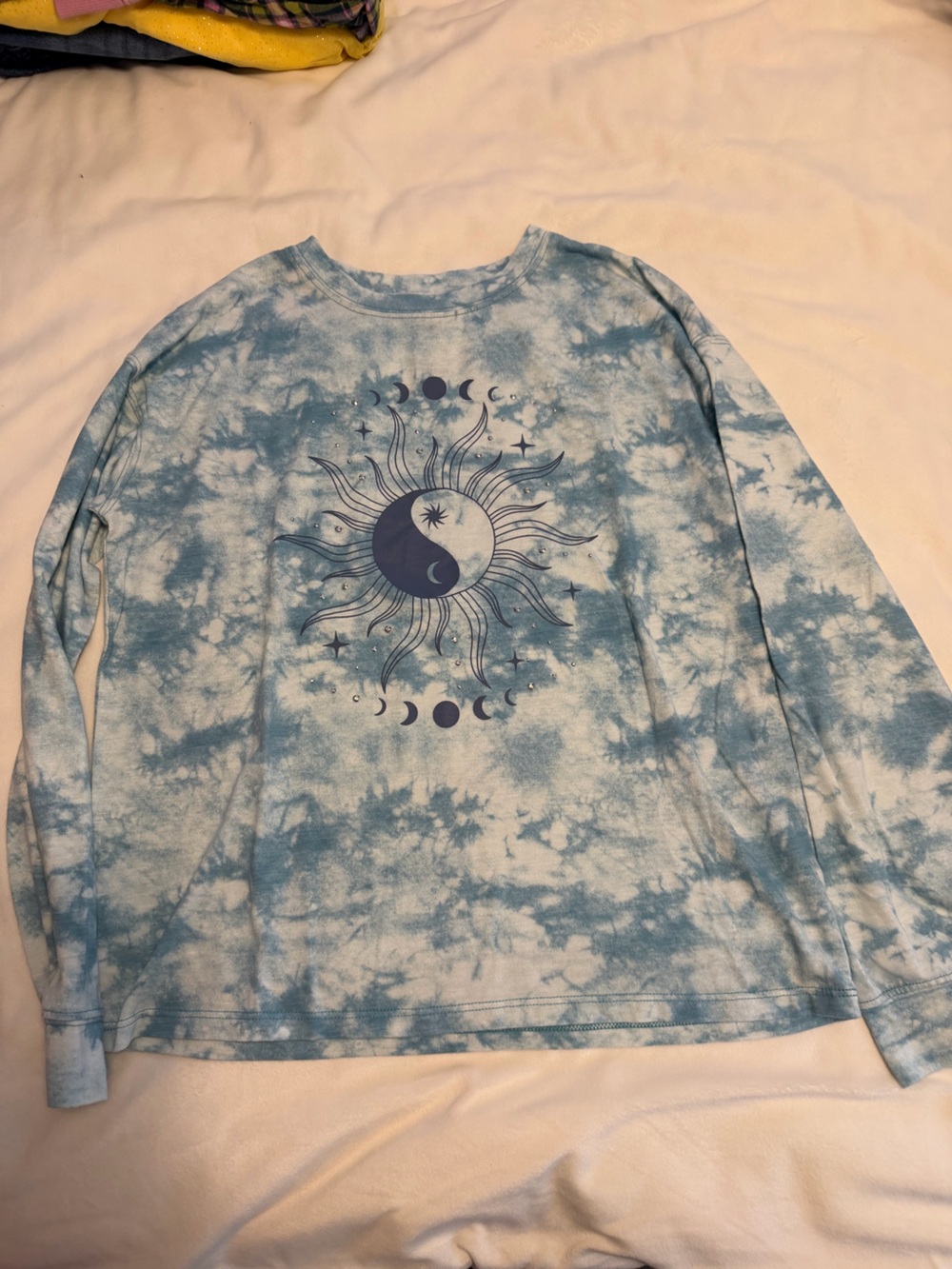 SO Blue Tie-Dye Celestial Sun & Moon Long Sleeve Tee